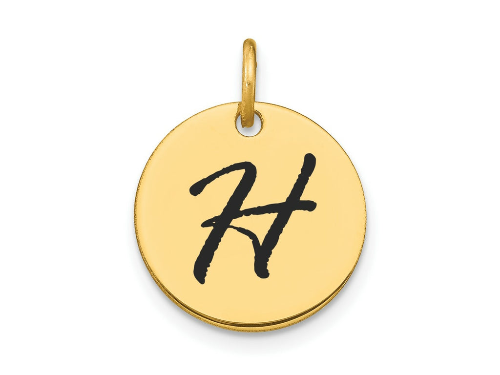 FJC Finejewelers 14 kt Yellow Gold Polished Black Enamel Letter H Initial Disk Charm 15 x 15 mm