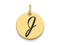 FJC Finejewelers 14 kt Yellow Gold Polished Black Enamel Letter J Initial Disk Charm 15 x 15 mm