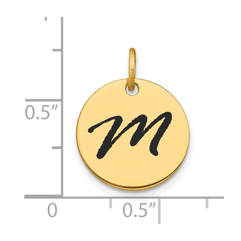 FJC Finejewelers 14 kt Yellow Gold Polished Black Enamel Letter M Initial Disk Charm 15 x 15 mm