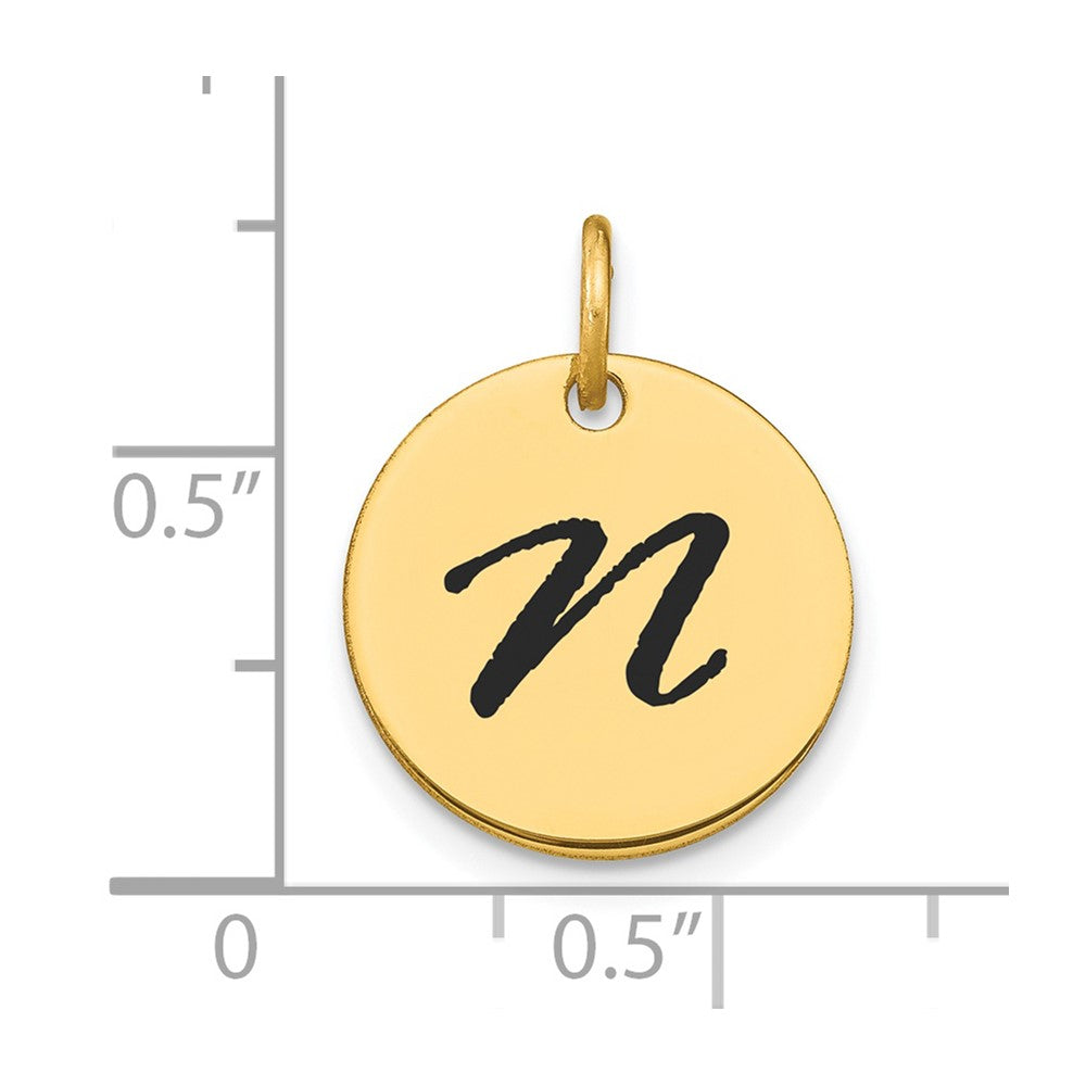 FJC Finejewelers 14 kt Yellow Gold Polished Black Enamel Letter N Initial Disk Charm 15 x 15 mm