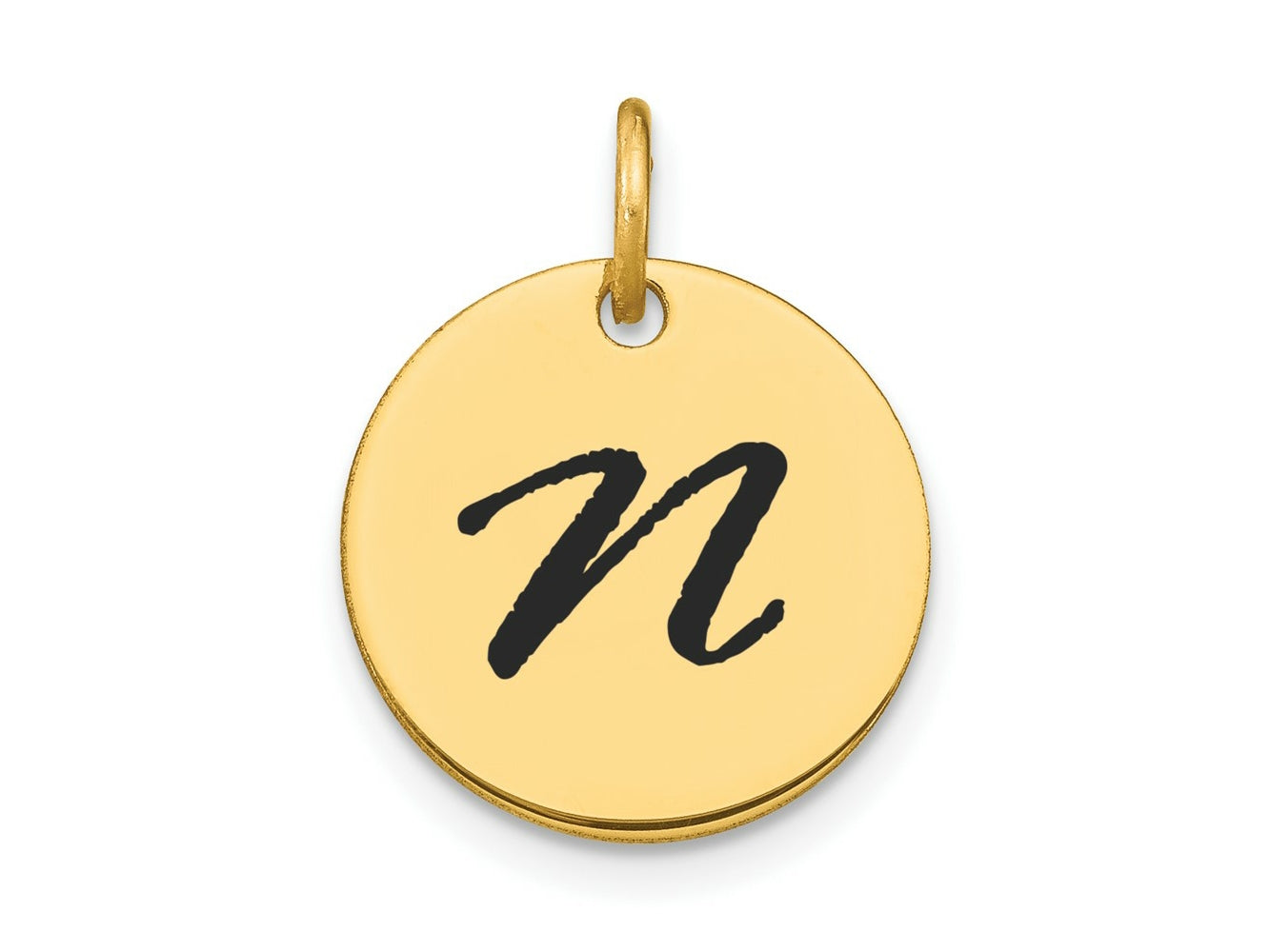 FJC Finejewelers 14 kt Yellow Gold Polished Black Enamel Letter N Initial Disk Charm 15 x 15 mm