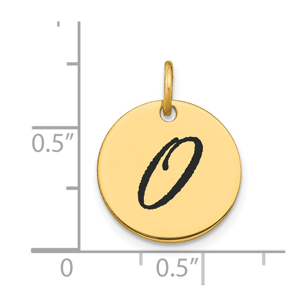 FJC Finejewelers 14 kt Yellow Gold Polished Black Enamel Letter O Initial Disk Charm 15 x 15 mm