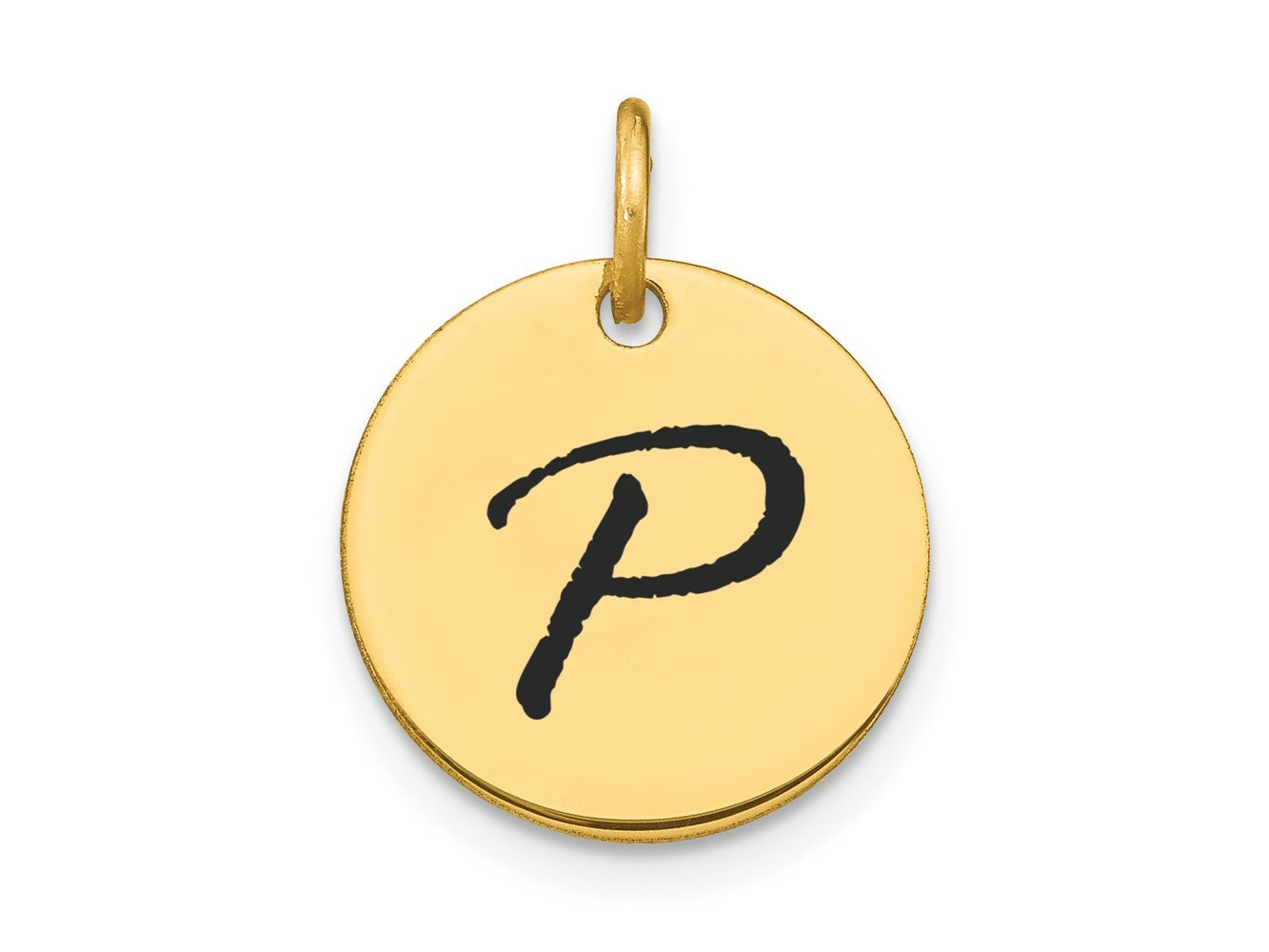 FJC Finejewelers 14 kt Yellow Gold Polished Black Enamel Letter P Initial Disk Charm 15 x 15 mm