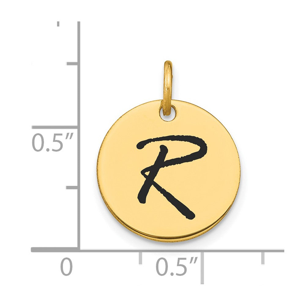 FJC Finejewelers 14 kt Yellow Gold Polished Black Enamel Letter R Initial Disk Charm 15 x 15 mm