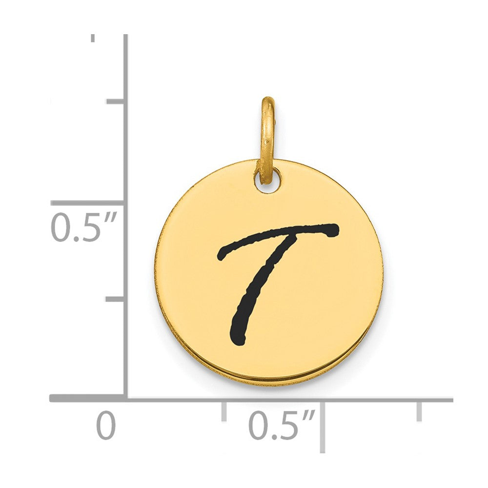 FJC Finejewelers 14 kt Yellow Gold Polished Black Enamel Letter T Initial Disk Charm 15 x 15 mm