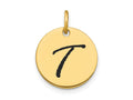 FJC Finejewelers 14 kt Yellow Gold Polished Black Enamel Letter T Initial Disk Charm 15 x 15 mm