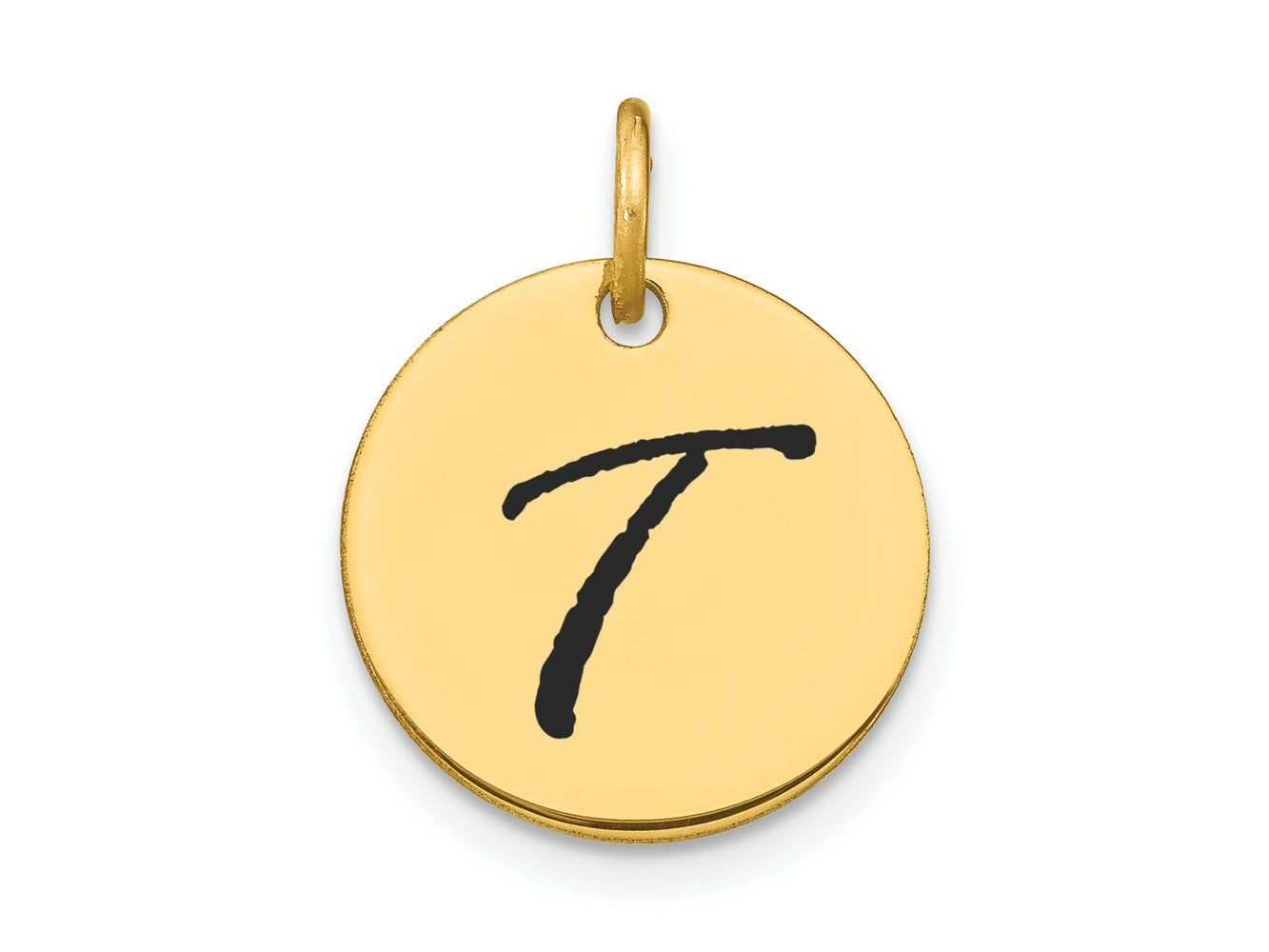 FJC Finejewelers 14 kt Yellow Gold Polished Black Enamel Letter T Initial Disk Charm 15 x 15 mm