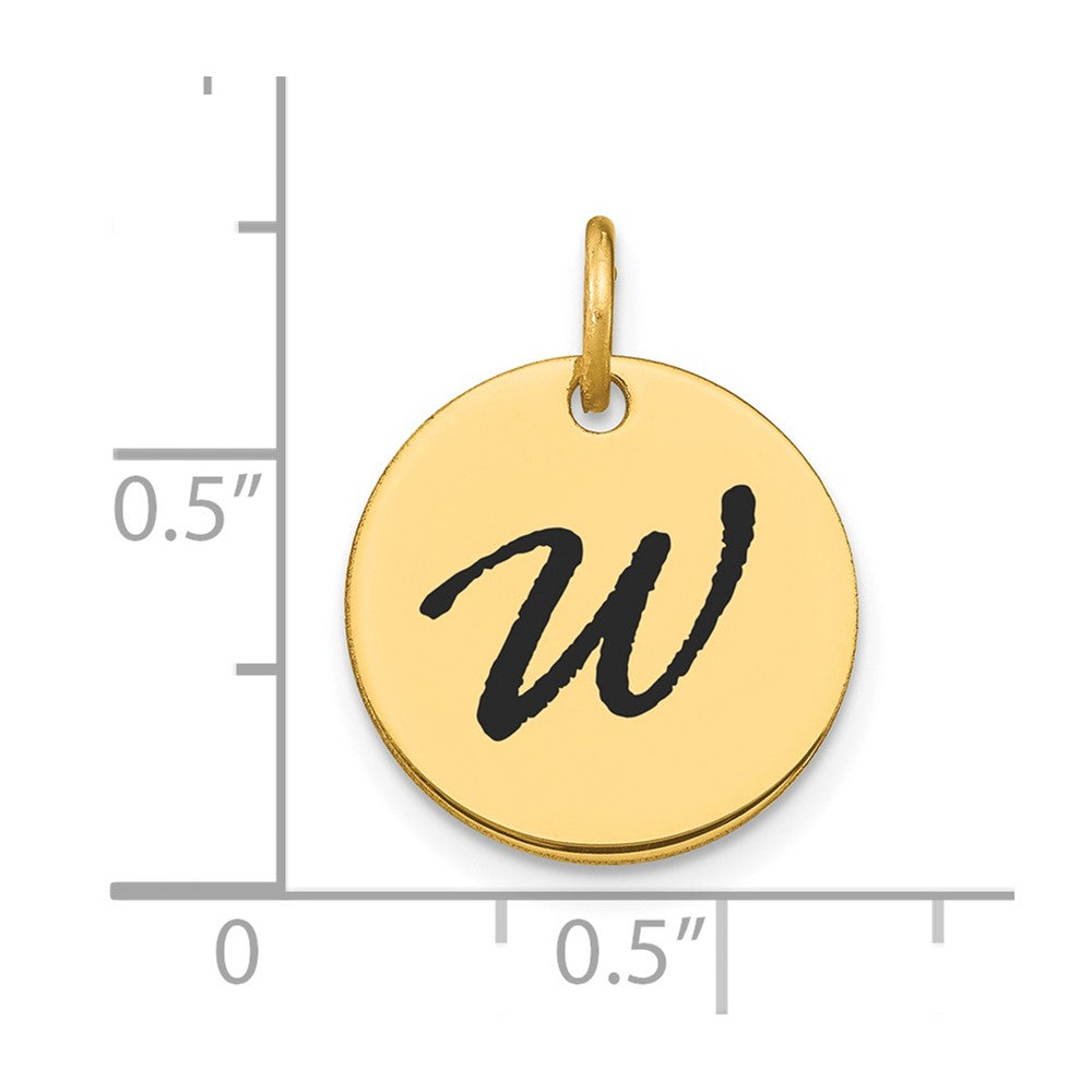 FJC Finejewelers 14 kt Yellow Gold Polished Black Enamel Letter W Initial Disk Charm 15 x 15 mm