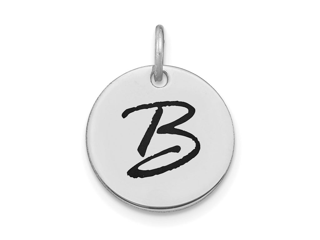 FJC Finejewelers 14 kt White Gold Polished Black Enamel Letter B Initial Disk Charm 15 x 15 mm