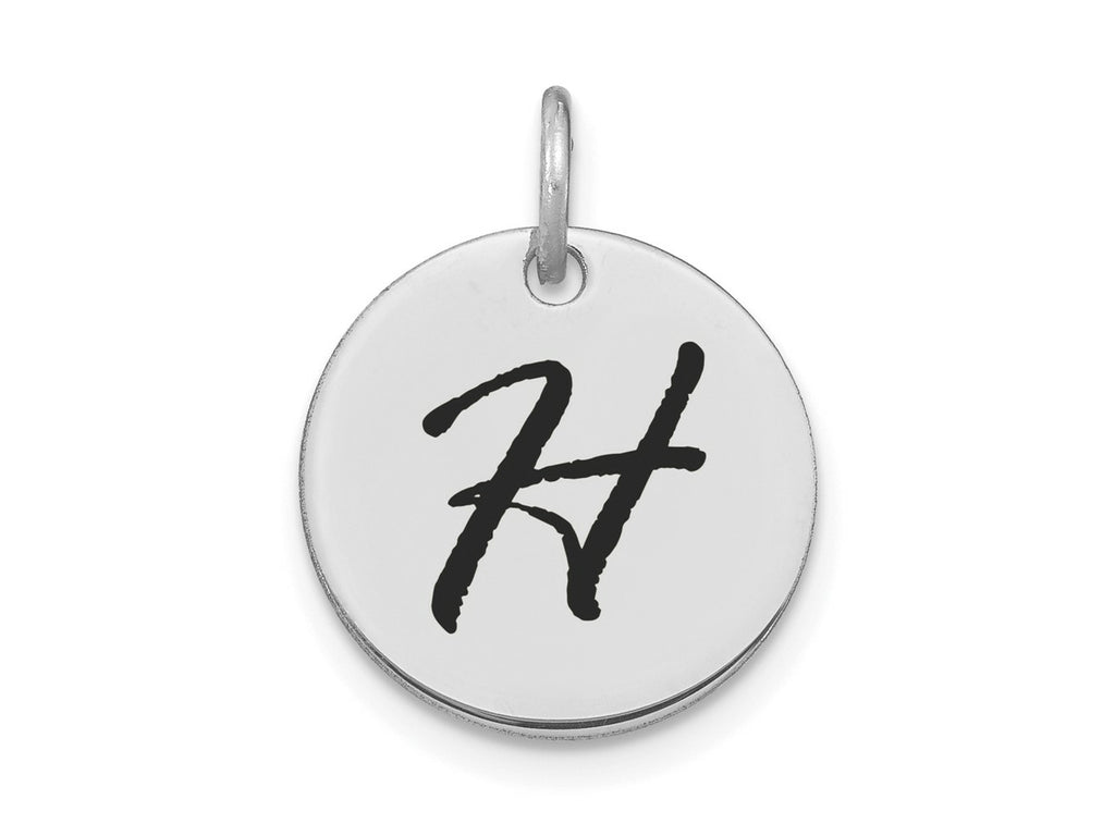 FJC Finejewelers 14 kt White Gold Polished Black Enamel Letter H Initial Disk Charm 15 x 15 mm