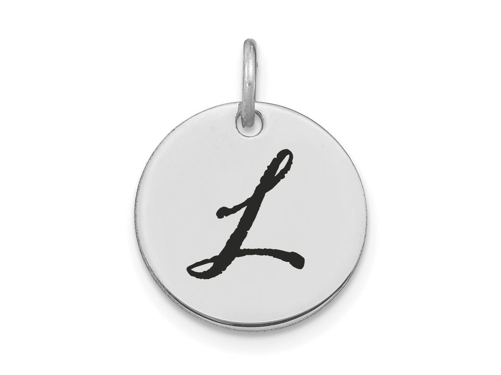 FJC Finejewelers 14 kt White Gold Polished Black Enamel Letter L Initial Disk Charm 15 x 15 mm