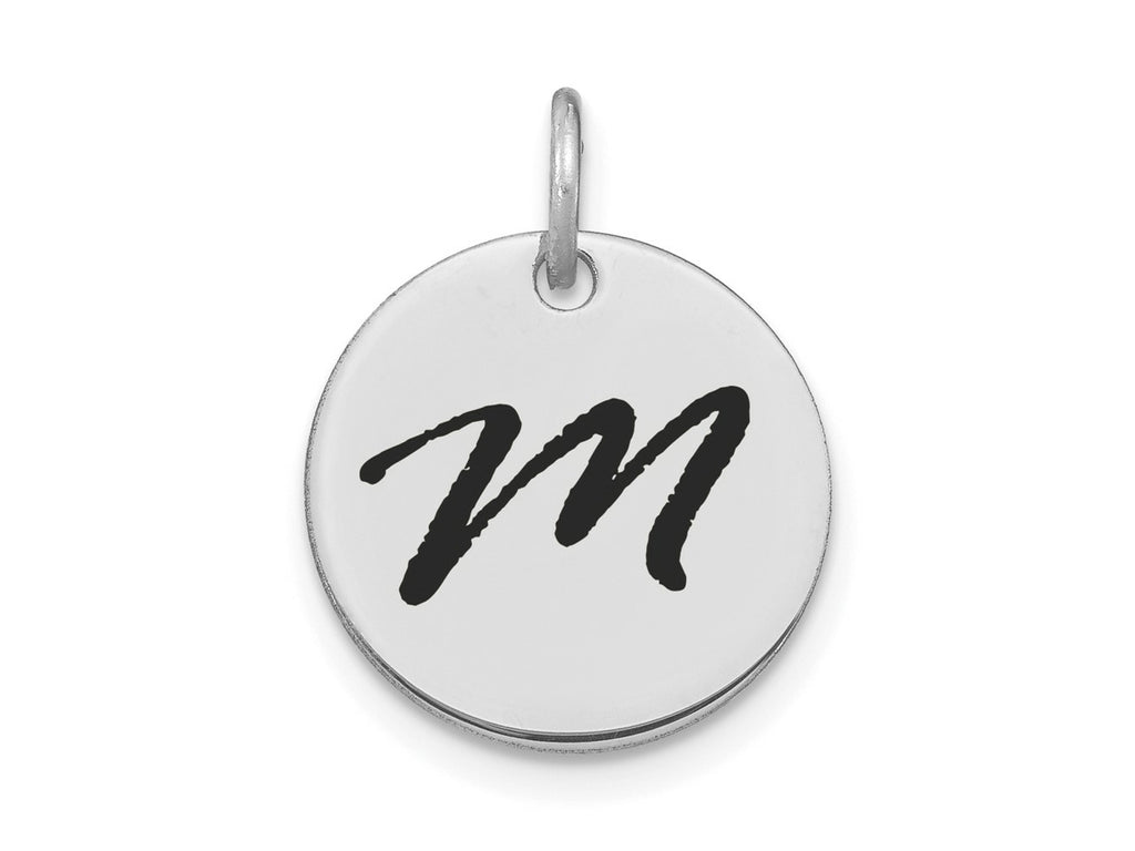 FJC Finejewelers 14 kt White Gold Polished Black Enamel Letter M Initial Disk Charm 15 x 15 mm