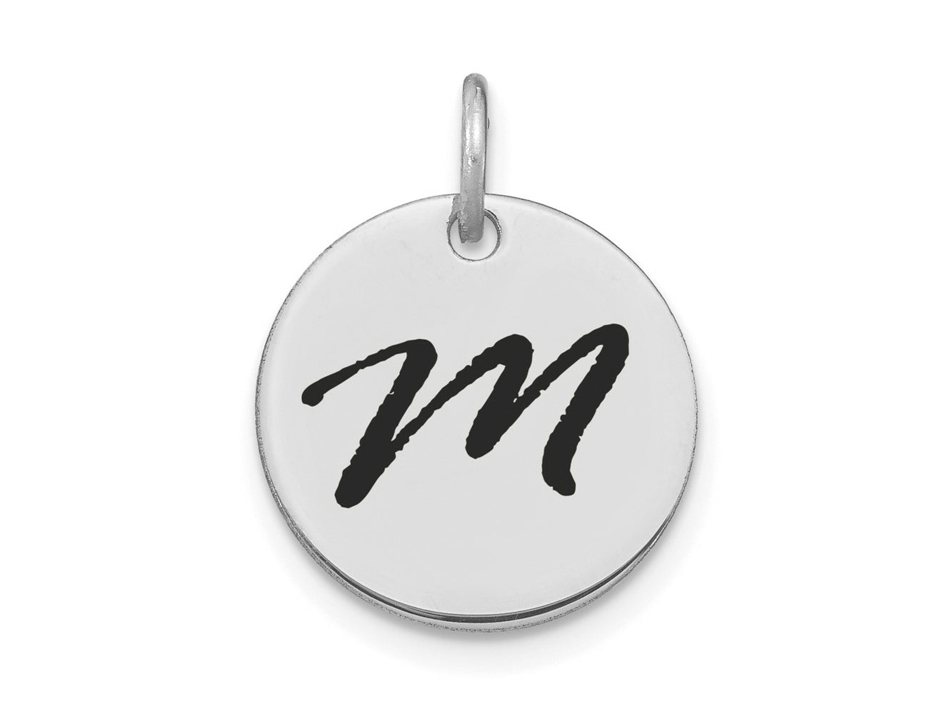 FJC Finejewelers 14 kt White Gold Polished Black Enamel Letter M Initial Disk Charm 15 x 15 mm