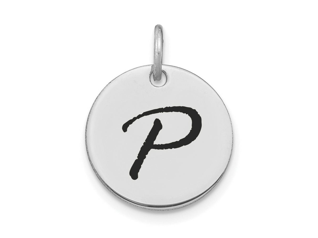 FJC Finejewelers 14 kt White Gold Polished Black Enamel Letter P Initial Disk Charm 15 x 15 mm