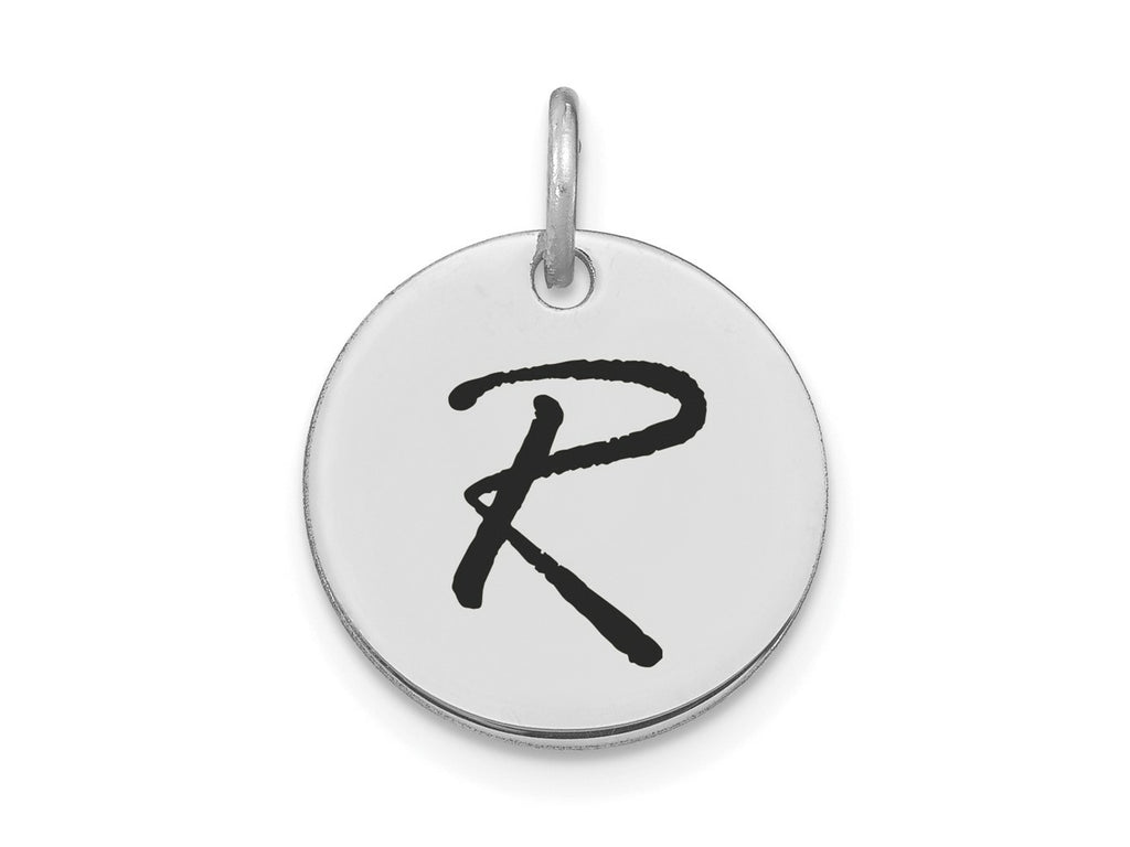 FJC Finejewelers 14 kt White Gold Polished Black Enamel Letter R Initial Disk Charm 15 x 15 mm