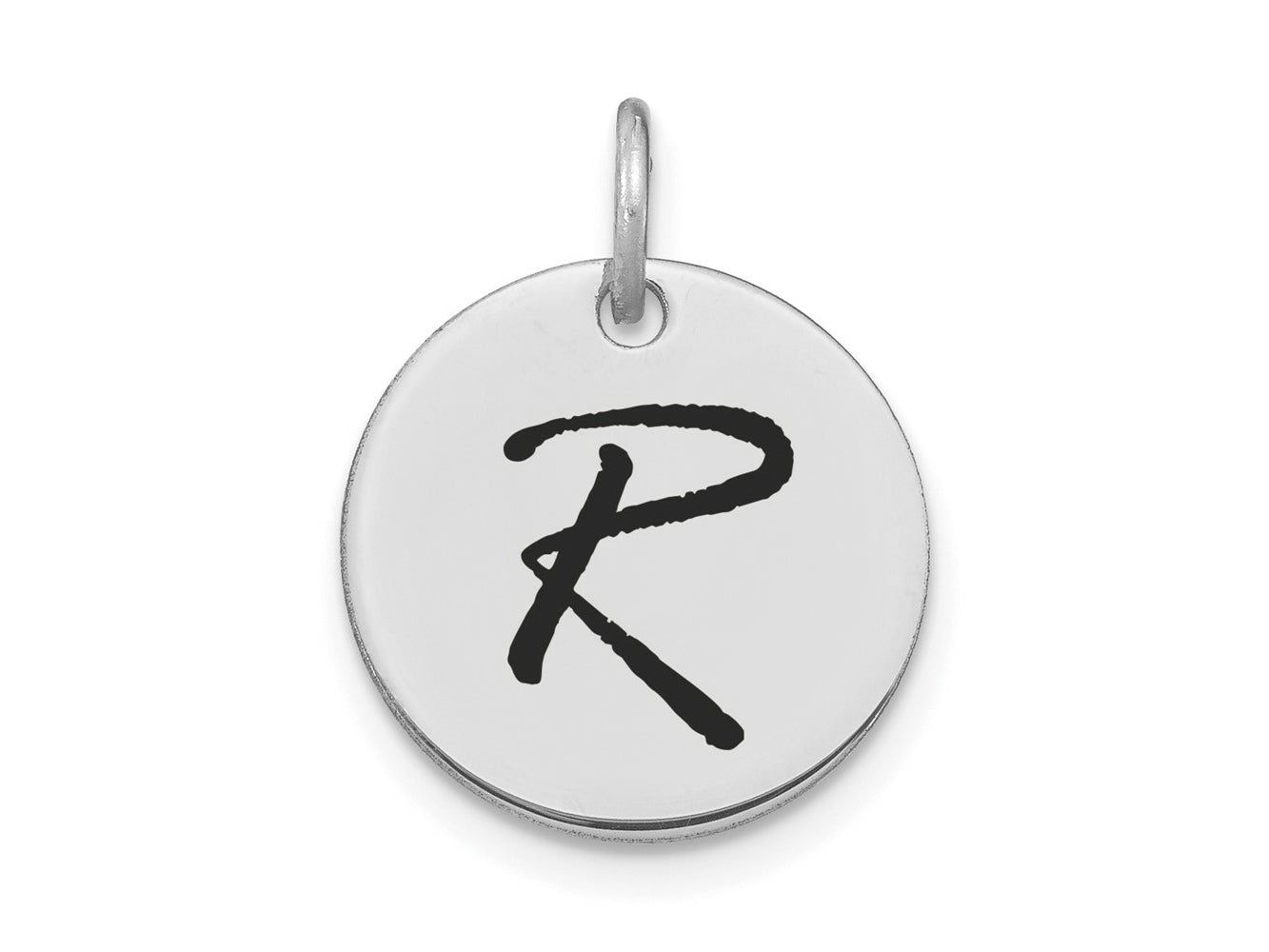 FJC Finejewelers 14 kt White Gold Polished Black Enamel Letter R Initial Disk Charm 15 x 15 mm