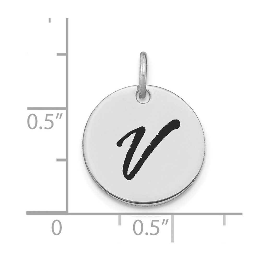 FJC Finejewelers 14 kt White Gold Polished Black Enamel Letter V Initial Disk Charm 15 x 15 mm