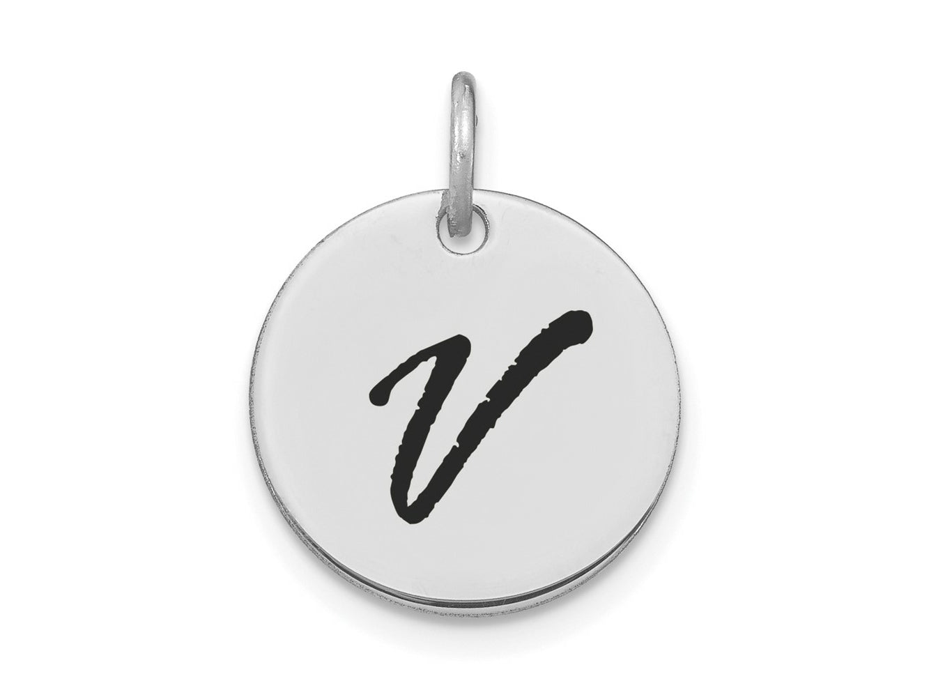 FJC Finejewelers 14 kt White Gold Polished Black Enamel Letter V Initial Disk Charm 15 x 15 mm