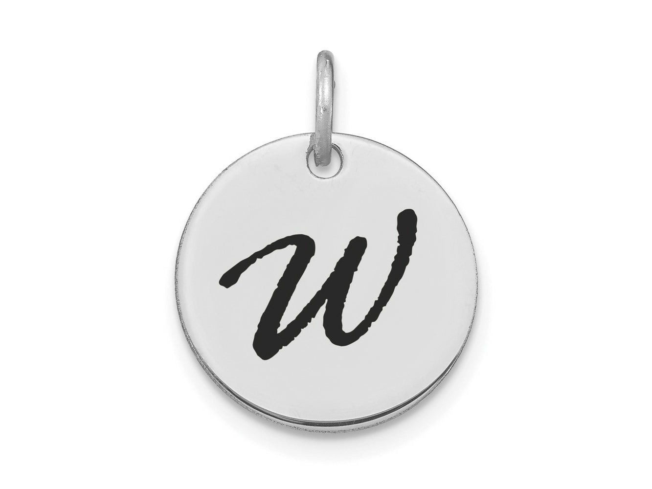FJC Finejewelers 14 kt White Gold Polished Black Enamel Letter W Initial Disk Charm 15 x 15 mm