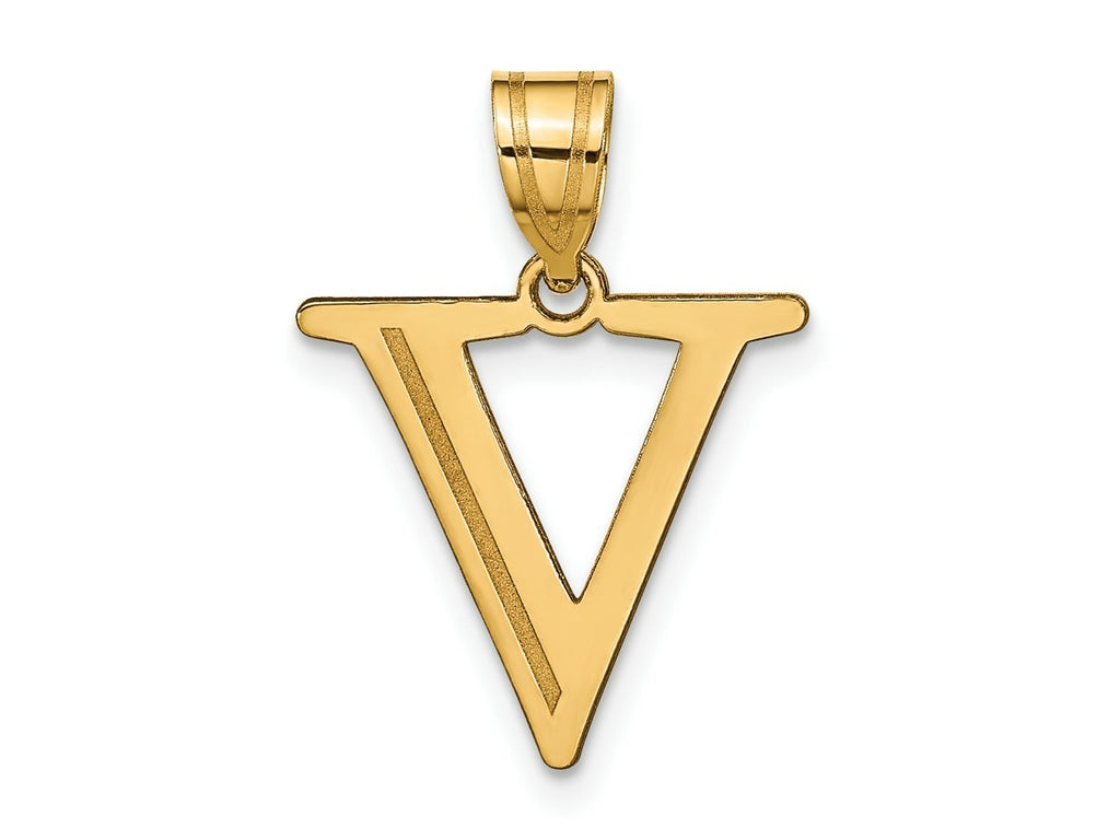 FJC Finejewelers 14 kt Yellow Gold Polished Etched Letter V Initial Charm