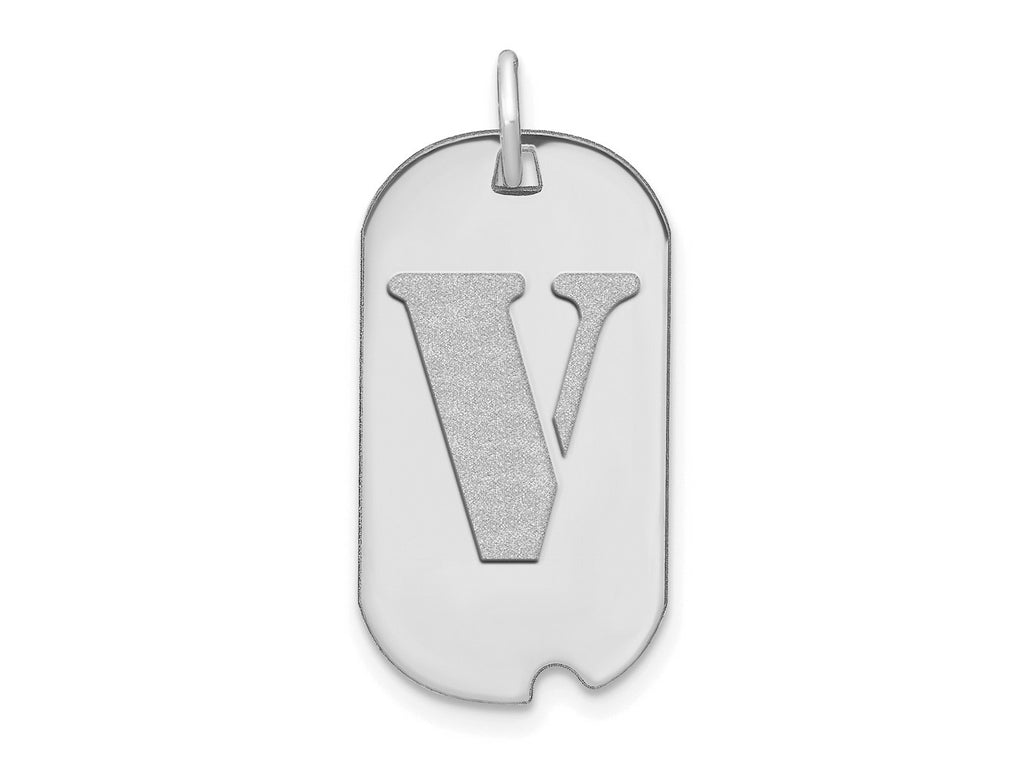 FJC Finejewelers 14 kt White Gold Polished Letter V Initial Dog Tag Charm 24 x 13 mm