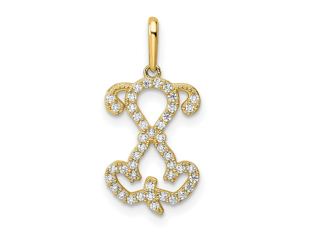 FJC Finejewelers 14 kt Yellow Gold Polished CZ Puppy Sitting Outline Charm 19 x 11 mm
