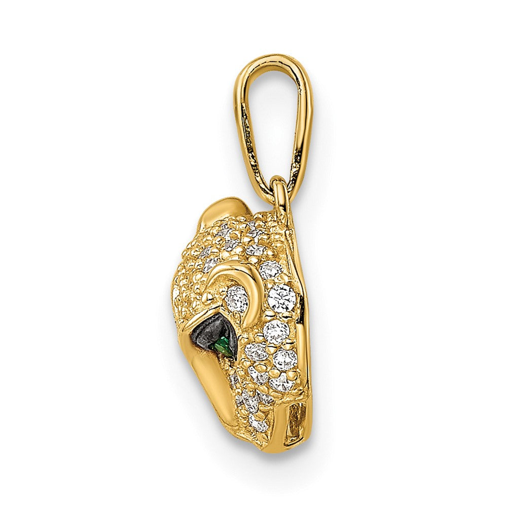 FJC Finejewelers 14 kt Yellow Gold Polished Green and White CZ Lioness Head Charm 9 mm