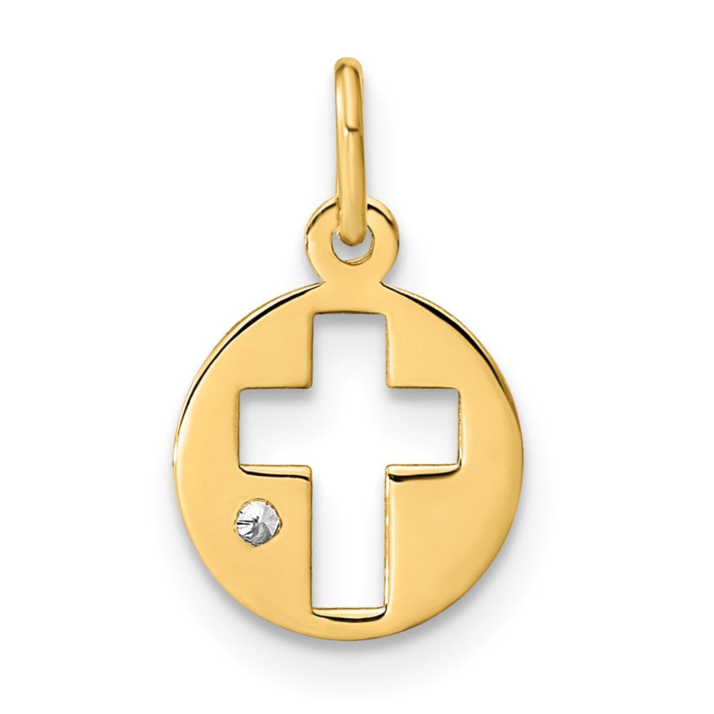 FJC Finejewelers 14 kt Yellow Gold Polished CZ Circle Cross Charm 9 mm