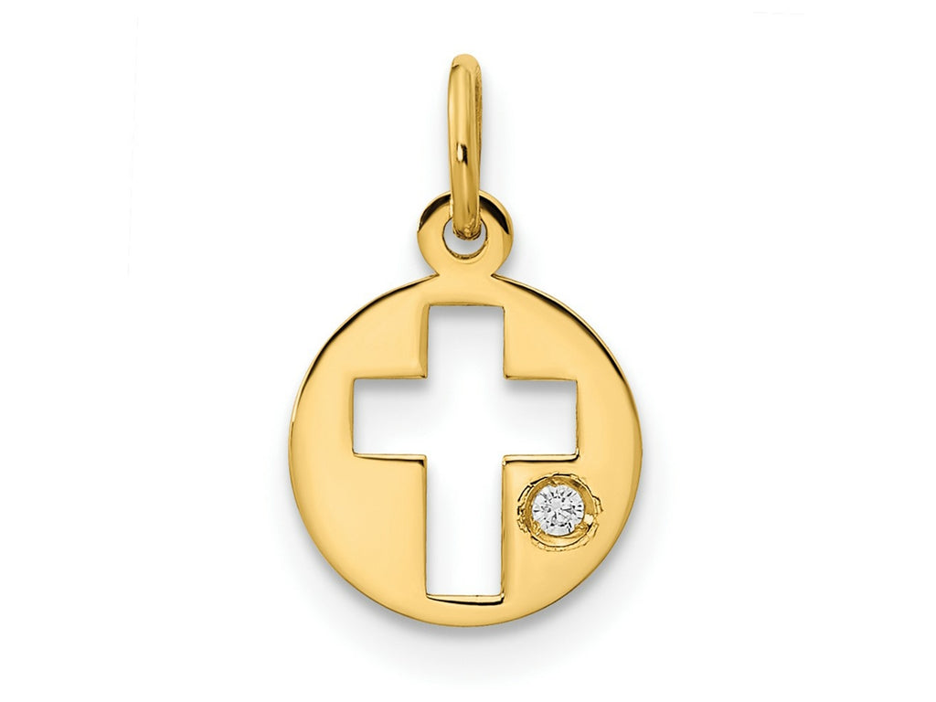 FJC Finejewelers 14 kt Yellow Gold Polished CZ Circle Cross Charm 9 mm