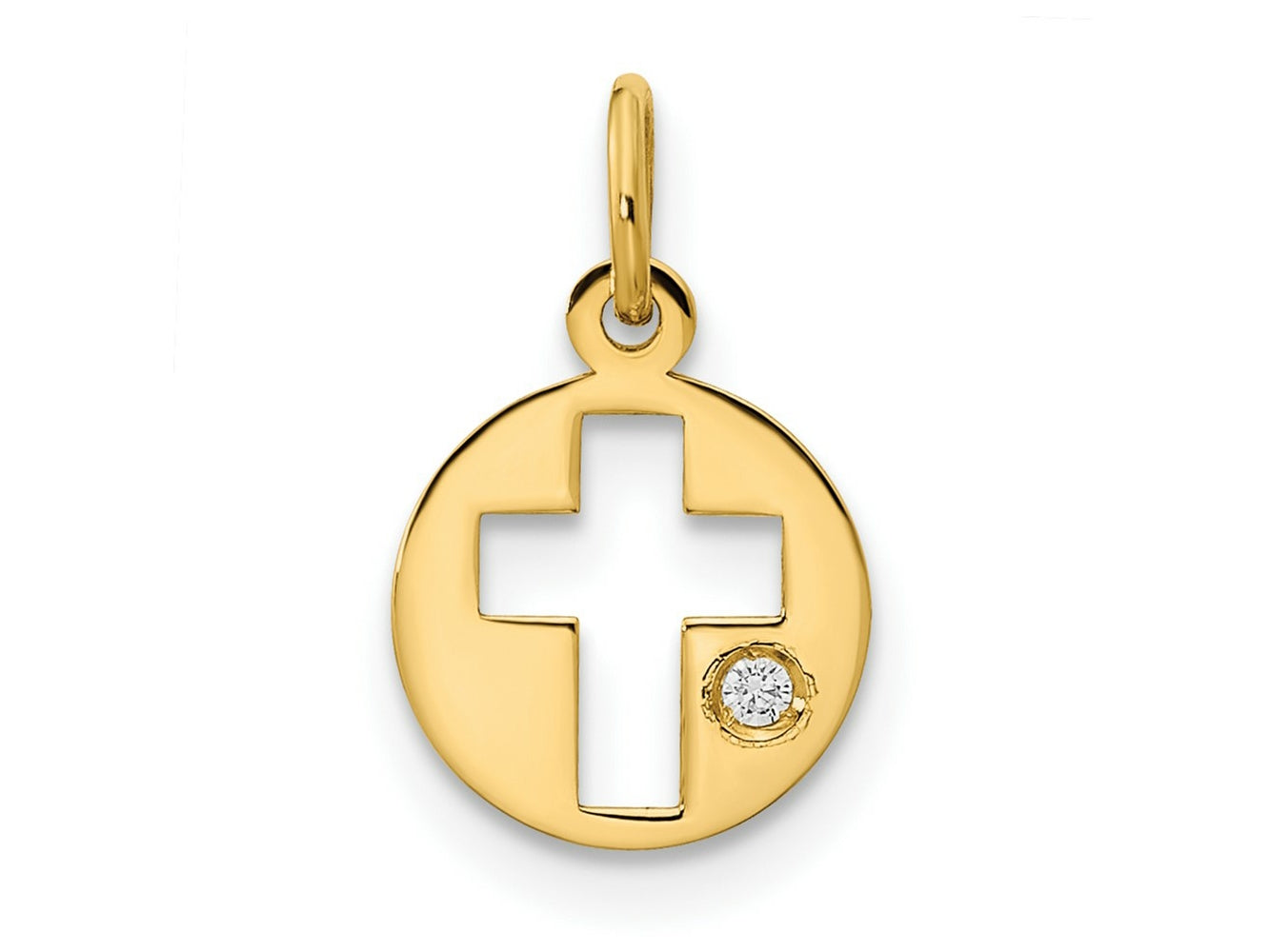 FJC Finejewelers 14 kt Yellow Gold Polished CZ Circle Cross Charm 9 mm