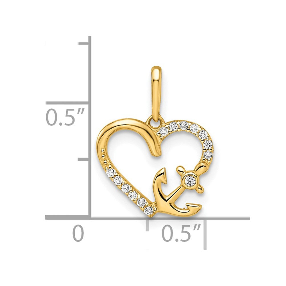 FJC Finejewelers 14 kt Yellow Gold CZ Heart with Anchor Charm 14 x 12 mm