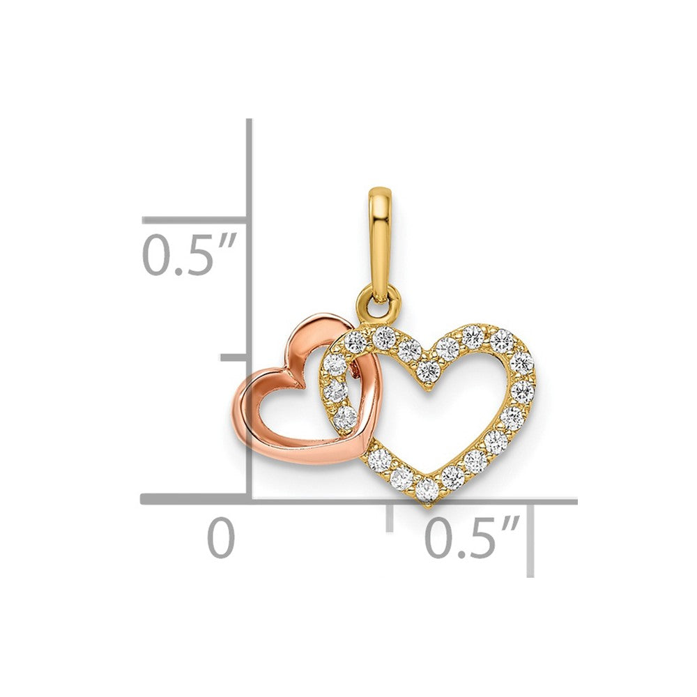 FJC Finejewelers 14 kt Two Tone Gold CZ Hearts Charm 14 x 14 mm
