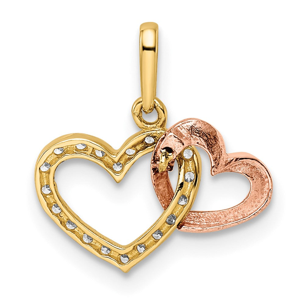 FJC Finejewelers 14 kt Two Tone Gold CZ Hearts Charm 14 x 14 mm