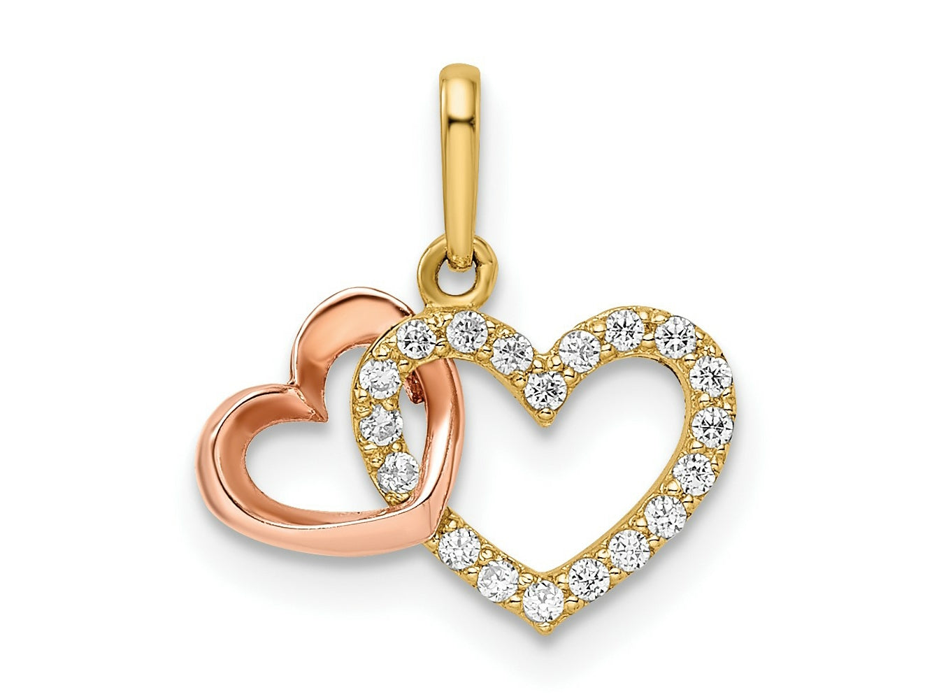 FJC Finejewelers 14 kt Two Tone Gold CZ Hearts Charm 14 x 14 mm
