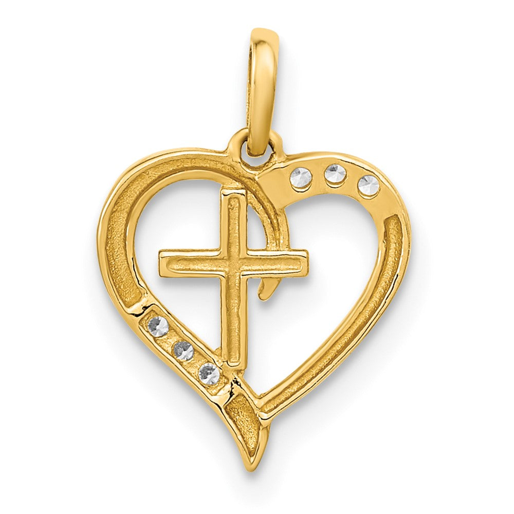 FJC Finejewelers 14 kt Yellow Gold Polished Open Heart with Cross CZ Charm 15 x 11 mm