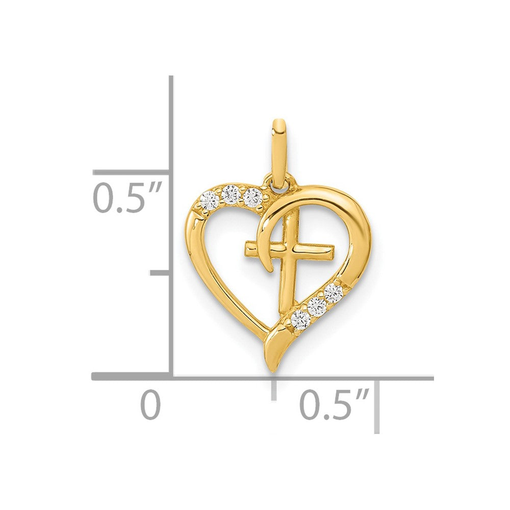 FJC Finejewelers 14 kt Yellow Gold Polished Open Heart with Cross CZ Charm 15 x 11 mm