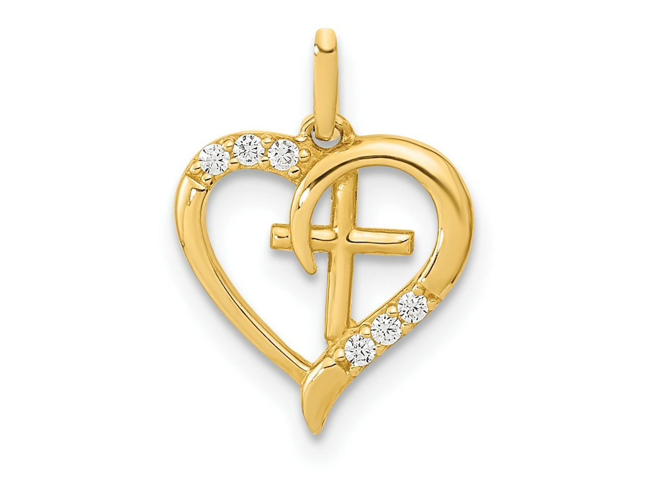 FJC Finejewelers 14 kt Yellow Gold Polished Open Heart with Cross CZ Charm 15 x 11 mm