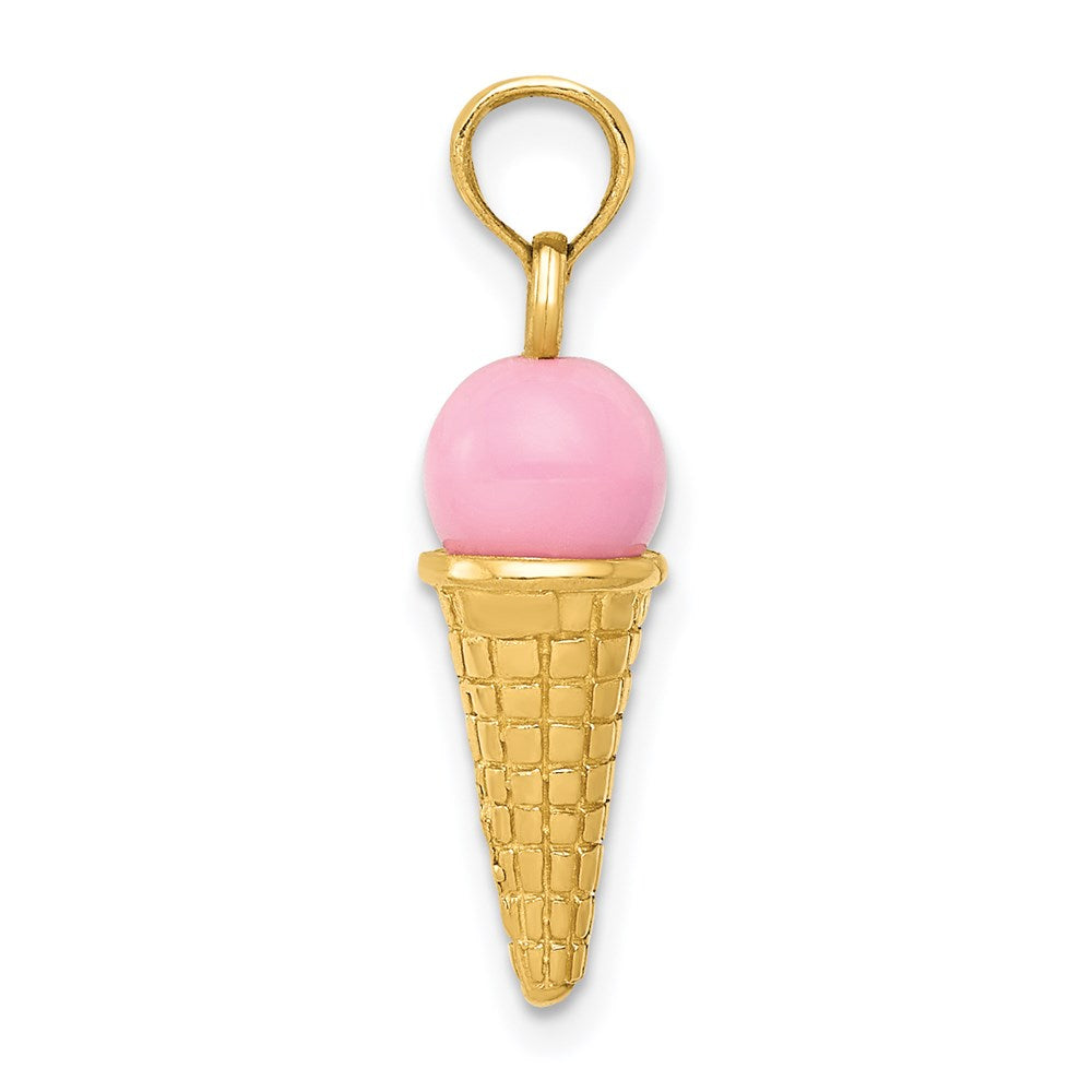 FJC Finejewelers 14 kt Yellow Gold Satin Polished 3D Pink Quartz Ice Cream Cone Charm 23 x 6 mm