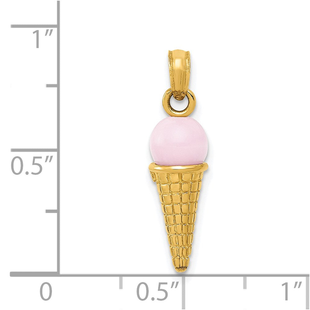 FJC Finejewelers 14 kt Yellow Gold Satin Polished 3D Pink Quartz Ice Cream Cone Charm 23 x 6 mm