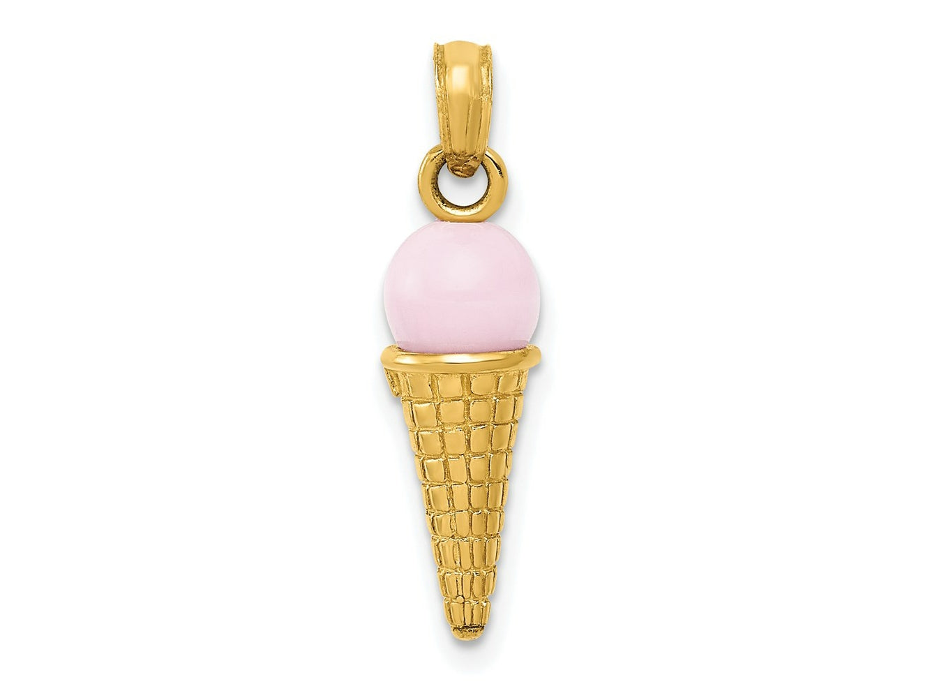 FJC Finejewelers 14 kt Yellow Gold Satin Polished 3D Pink Quartz Ice Cream Cone Charm 23 x 6 mm