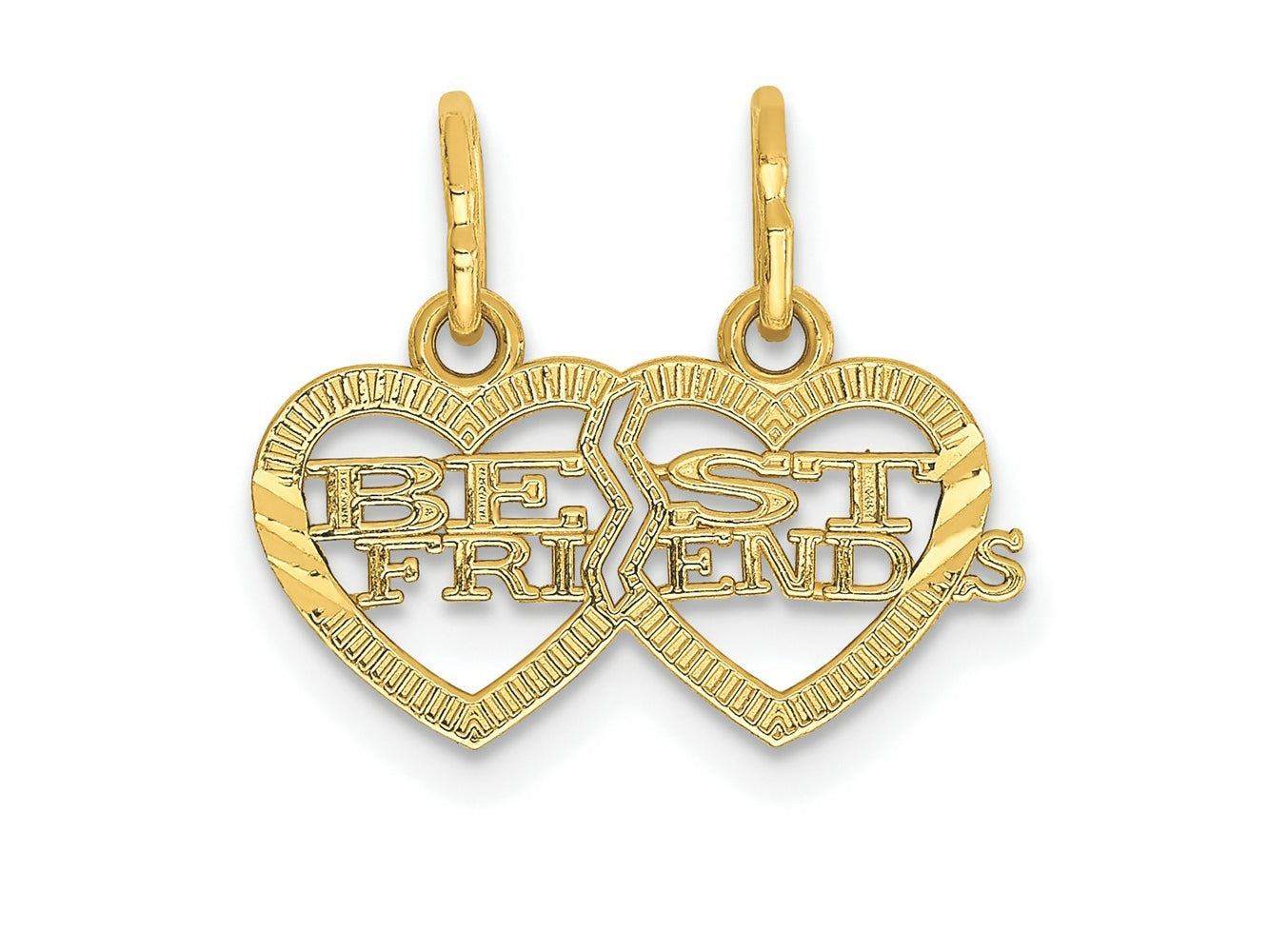 FJC Finejewelers 14 kt Yellow Gold Double Heart BEST FRIENDS Break-apart Charm 13 x 16 mm