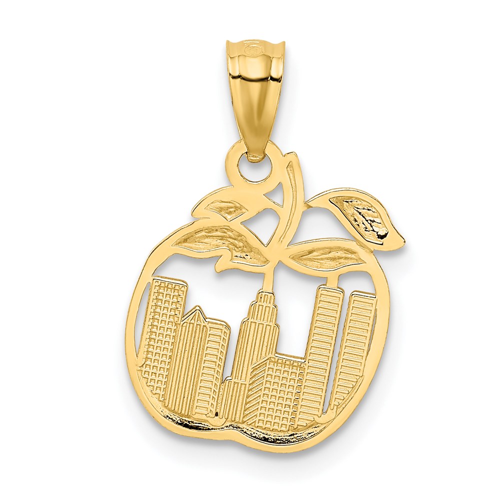 FJC Finejewelers 14 kt Yellow Gold with White Rhodium Cut-out New York Skyline in Apple Charm 19 x 13 mm
