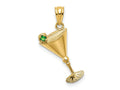 FJC Finejewelers 14 kt Yellow Gold Martini Glass with Green CZ Olive Charm 22 x 10 mm
