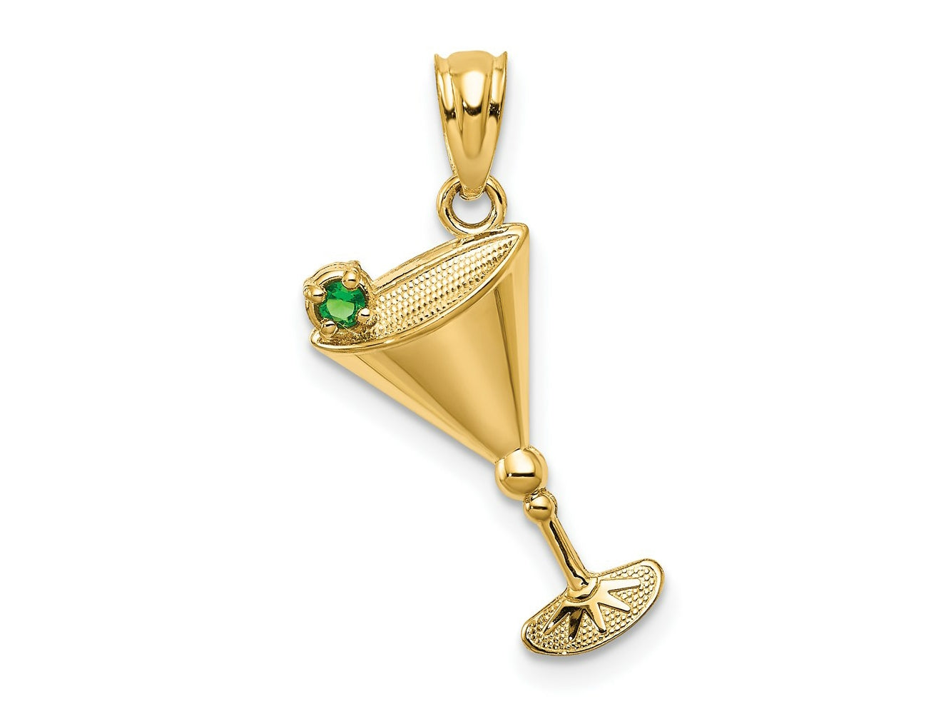 FJC Finejewelers 14 kt Yellow Gold Martini Glass with Green CZ Olive Charm 22 x 10 mm
