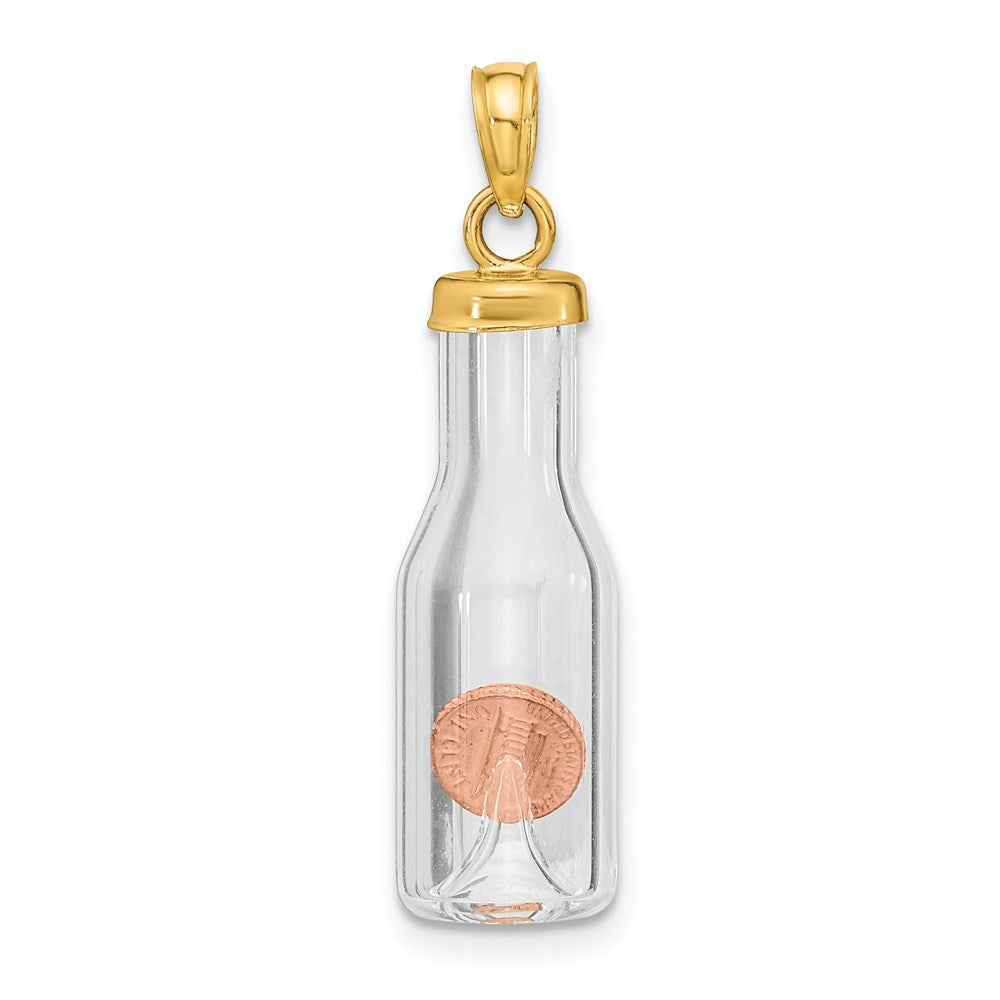 FJC Finejewelers 14 kt Yellow Gold 3-D Mini Penny in Glass Bottle Charm 32 x 8 mm