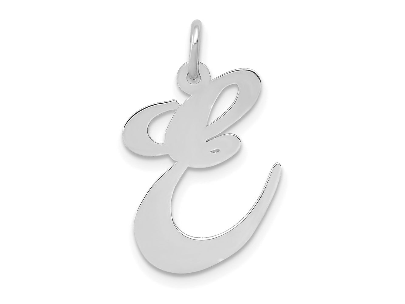 FJC Finejewelers 14 kt White Gold Large Fancy Script Letter E Initial Charm