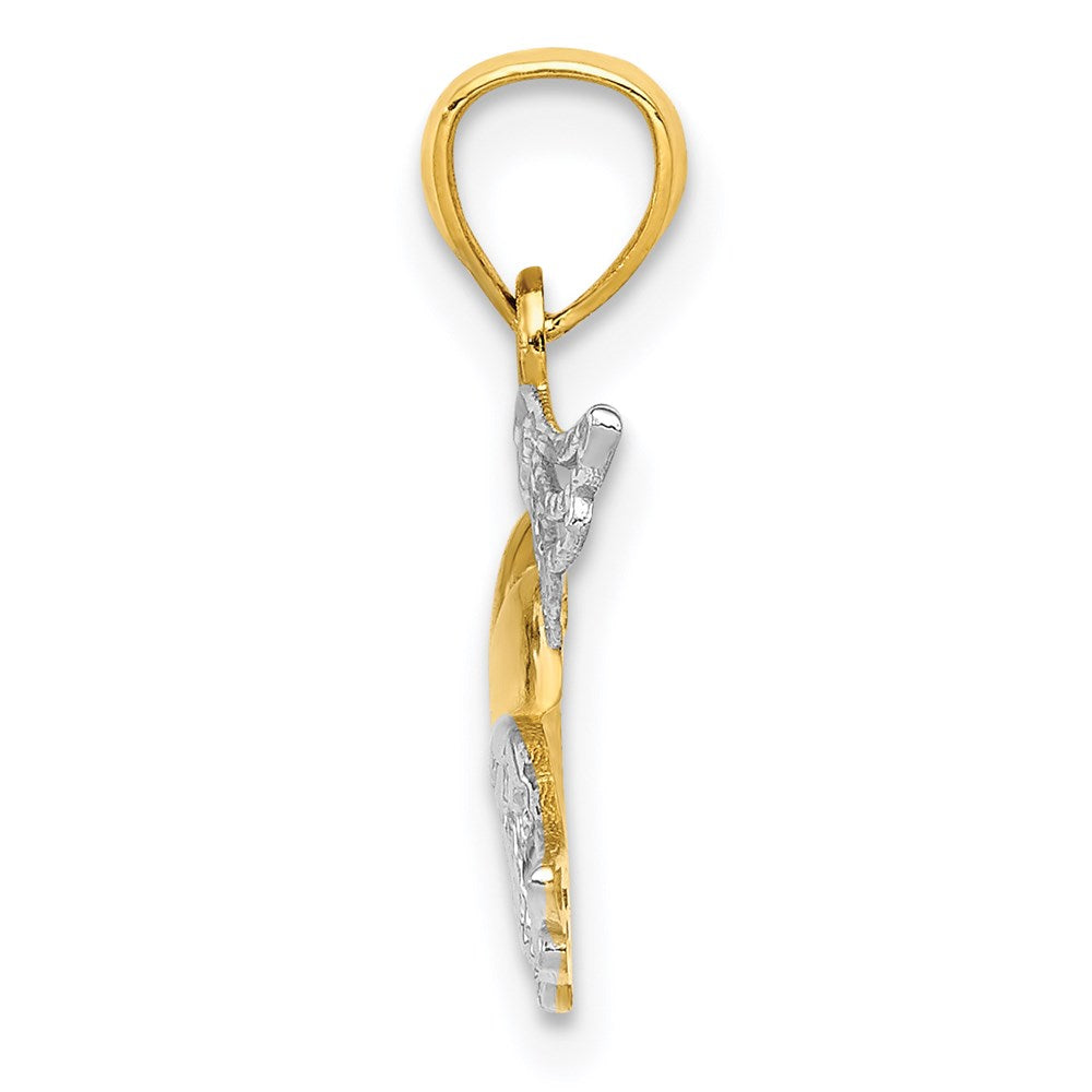 FJC Finejewelers 14 kt Yellow Gold and White Rhodium Polished Heart with Wings Charm 19 x 18 mm