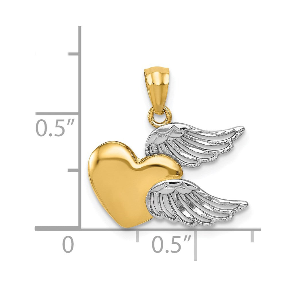 FJC Finejewelers 14 kt Yellow Gold and White Rhodium Polished Heart with Wings Charm 19 x 18 mm