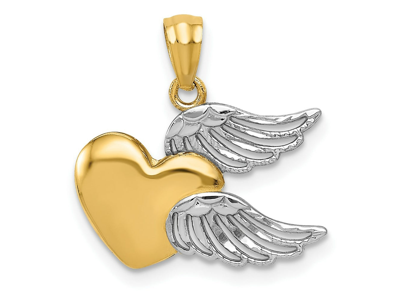 FJC Finejewelers 14 kt Yellow Gold and White Rhodium Polished Heart with Wings Charm 19 x 18 mm
