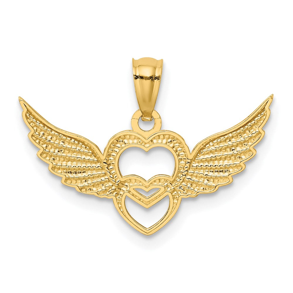FJC Finejewelers 14 kt Yellow Gold and White Rhodium Polished Hearts with Wings Charm 17 x 23 mm